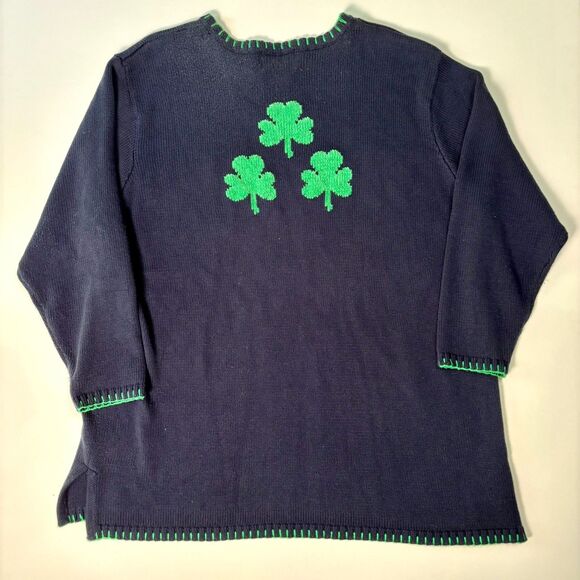 Quacker Factory Sweater Womens Plus 1X Navy Blue St Patricks Day Green Shamrock - Picture 13 of 16